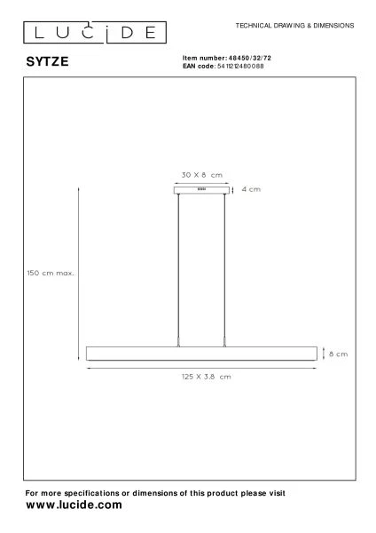 Lucide SYTZE - Pendelleuchten - LED Dim. - 1x34W 3000K - Natürlich - TECHNISCH